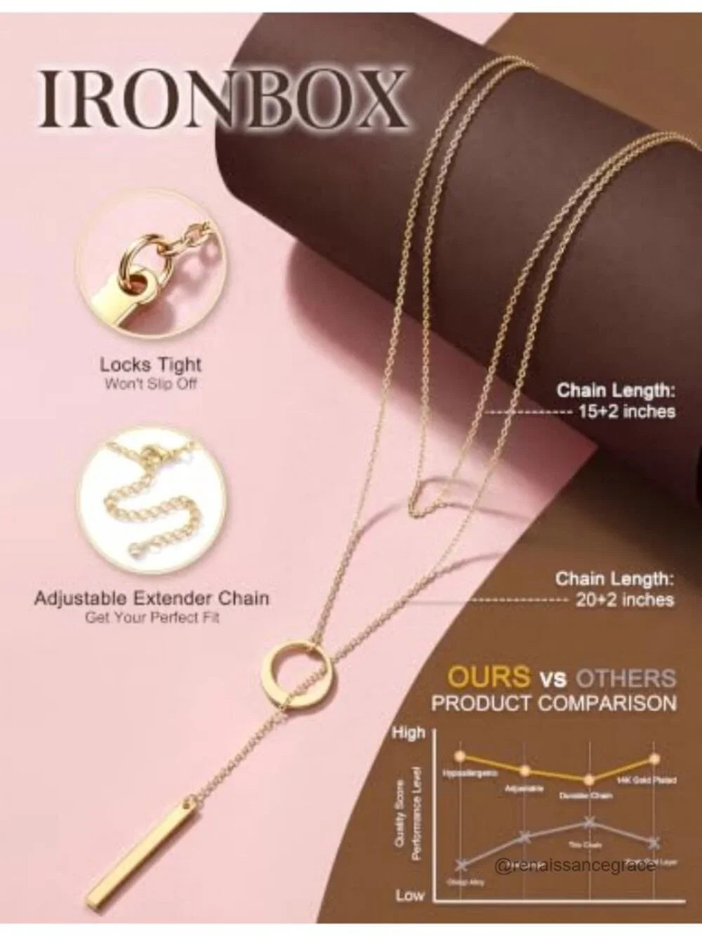 14K Gold Plated Lariat Y Necklace Layered Set Hypoallergenic Lobster Clasp